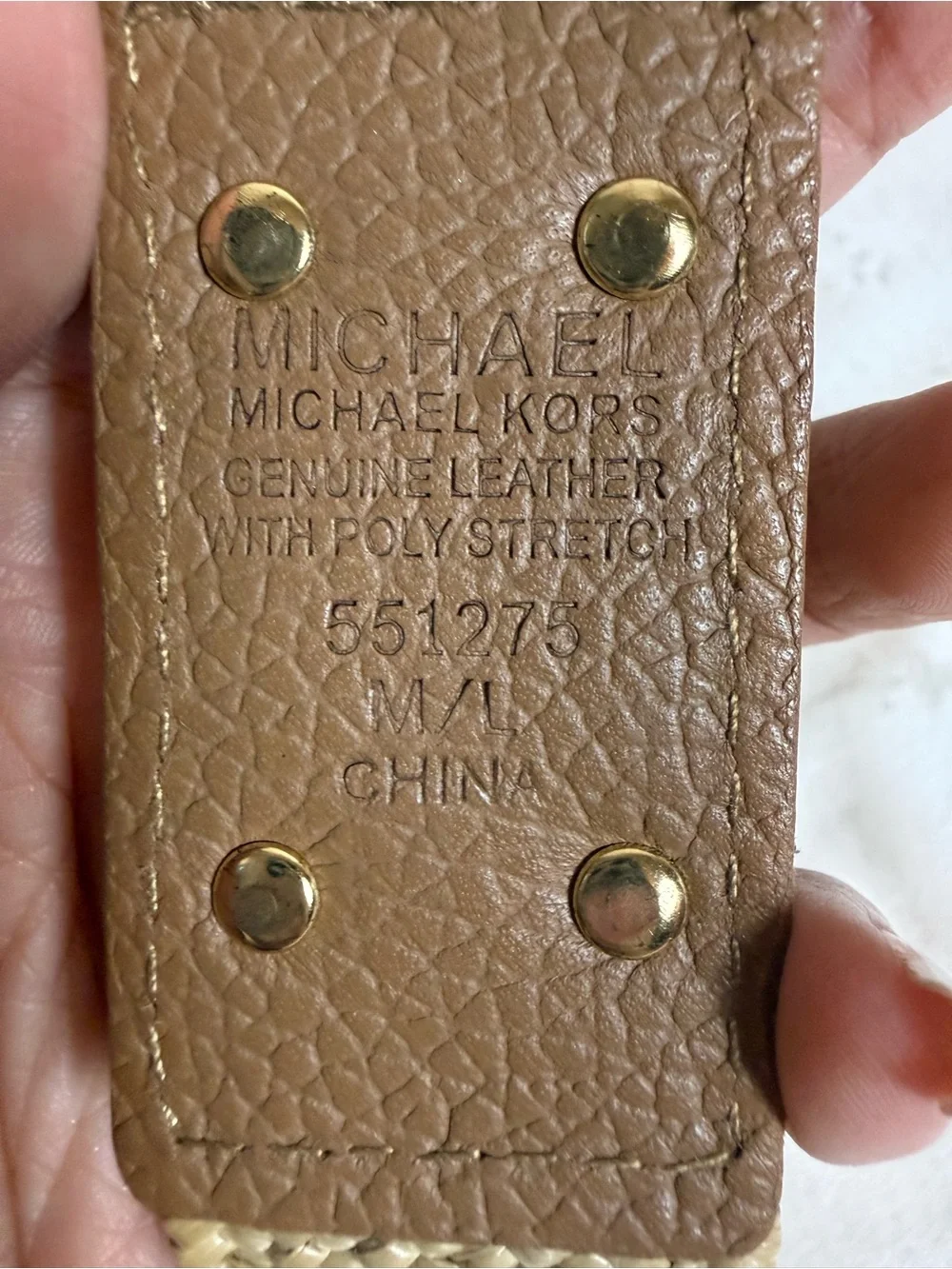 Michael Kors M/L Tan Woven Stretch Leather Belt Gold Double Ring Y2K Boho